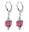 Pink Swarovski Cube Crystal Sterling Silver Leverback 1.5" Long Drop Earrings Pink Swarovski Cube Crystal Sterling Silver Leverback 1.5" Long Drop Earrings