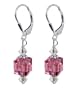 Made with Swarovski Elements� 8mm Pink Cube Crystal Sterling Silver Leverback 1.5" Long Drop Earrings