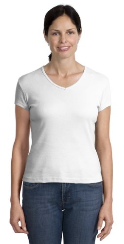 Hanes S22C Silver For Her 6.1 oz. Classic Fit V-Neck T-Shirt