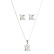 Sterling Silver Princess-Cut Faceted Cubic Zirconia Necklace and Earring Set - Clear