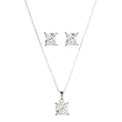 Sterling Silver Princess-Cut Faceted Cubic Zirconia Necklace and Earring Set - Clear