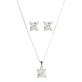 Sterling Silver Princess-Cut Faceted Cubic Zirconia Necklace and Earring Set - Clear