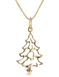 Sterling Silver with Yellow Gold Flashed Open Christmas Tree Pendant Necklace, 18"