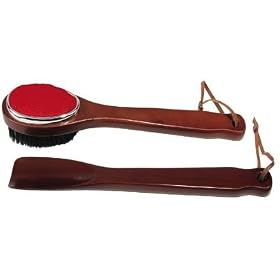Kingsley Shoe Horn, Clothes Brush/Lint Remover Set, Long Handle, Dark Wood