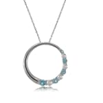 SAVE $146.00 - White Gold Circle Journey Pendant W Blue & White Topaz $78.99