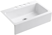 Hot Sale KOHLER K-6546-4U-0 Dickinson Apron-Front 33-inch by 22-1/8-inch Under-mount Single Bowl Kitchen Sink, White
