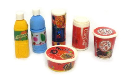 Japanese Fun: 6 Piece Mini Drink and Food Erasers