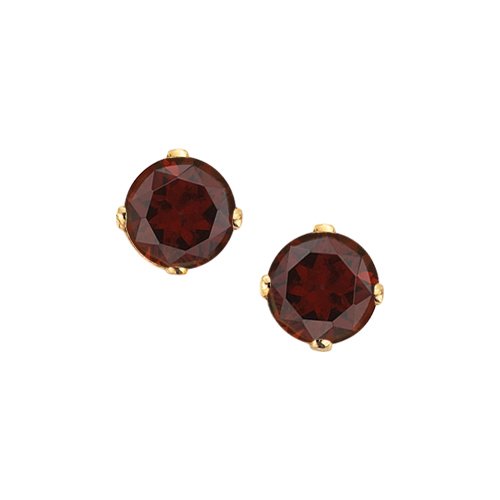 14K Yellow Gold Prong Set 5 MM Natural Garnet Earring Studs
