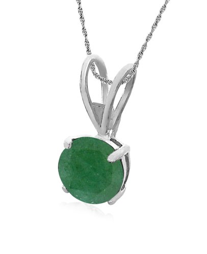 Sterling Silver 6mm Round Emerald Pendant w/ Light Rope Chain, 18