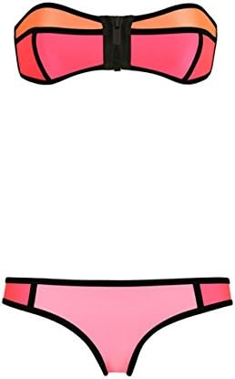 Colour Block Wet Suit Neoprene Push up Bikini Set Swimsuit Swimwear (S, pink)