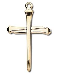 Cross Pendant with Spike Nail Design, 14 Karat Gold Over Sterling Silver with Chain