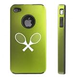 Apple iPhone 4 4S 4G Green D311 Aluminum & Silicone Case Crossed Tennis Racquets