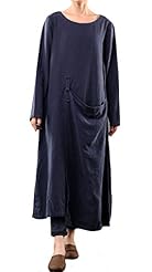 Cotton/Linen Long Sleeves Fall  Dress