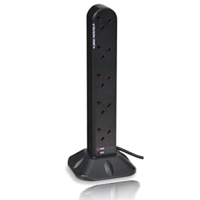 Duronic ST10B - 10 Way 2 Metre surge Tower Extension Lead Socket - 2M - Engineered to tell you when its surge protected