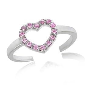 Sterling Silver Pink CZ Heart Toe Ring