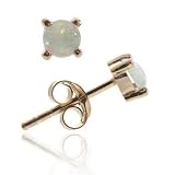 Rose Gold Vermeil (24k Gold over Sterling Silver) created Fiery White Opal Stone round stud Earrings