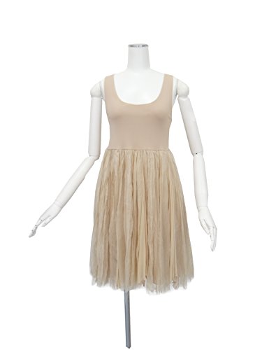 ベージュ シルク ノースリーブ ワンピース Sサイズ Uネック