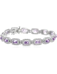 Sterling Silver Gemstone and Diamond Tennis Style Bracelet, (0.1 cttw, G-H Color, I2-I3 Clarity), 7"