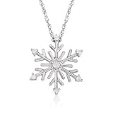 14kt White Gold Snowflake Pendant Necklace With Diamonds. 18