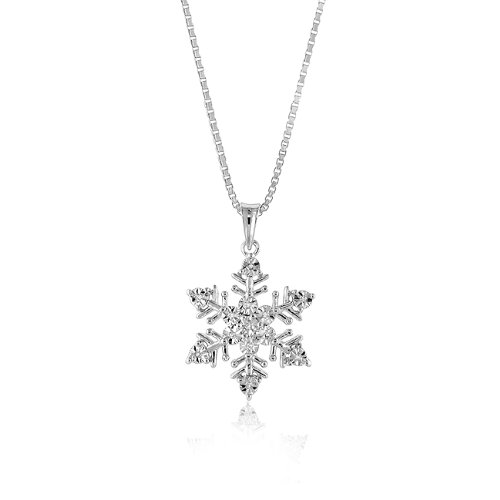 Sterling Silver 0.05 Carat Diamond Snowflake Pendant with 18 Chain
