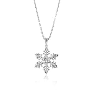 Sterling Silver 0.05 Carat Diamond Snowflake Pendant with 18