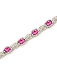 14K White Gold Oval Pink Topaz and Diamond Bracelet