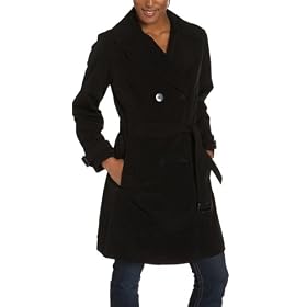 Liz Claiborne Ladies Snaux Silk Double Breasted Notched Collar Trench With Belt And Zip Out Warmer