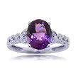 Oval Amethyst & Diamond Ring Jewelry in 14K Solid White Gold