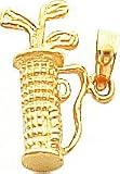 14K Yellow Gold 3D Golf Bag & Clubs Charm Sport Pendant