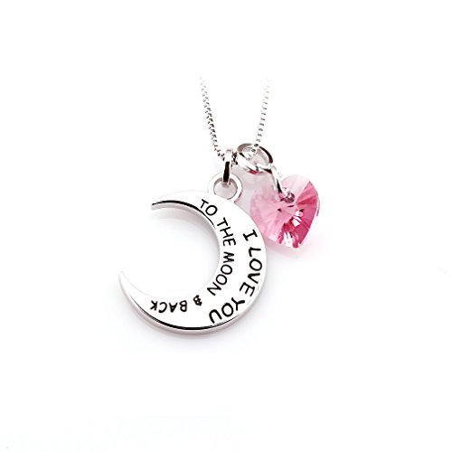 Valentine's Day Gifts Swarovski Crystal Elements "I Love You to the Moon and Back" Necklace October Birthstone Pink