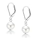 Classic White Round Freshwater Cultured Pearl Drop Dangle Bead Ball Earrings For Women .925 Sterling Silver Secure Lever back