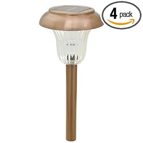 Moonrays 91662 Geneva Style Lamp Solar Powered Metal Path Light, 4 Pack, Bronze