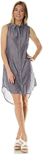 (27720) Love By Chesley Womens Cotton Sheer Chambray Shirt Dress in Grey Size: L