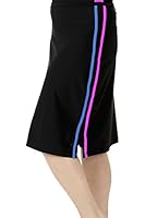 HydroChic Womens Sporty Double Stripe Long Water Skirt with Hidden Shorts