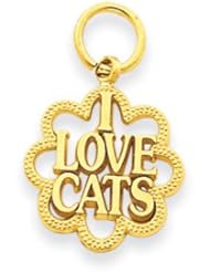 14k Gold I Love Cats Charm