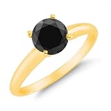 1 CT Black Diamond Solitaire Ring 14K Yellow Gold (Available In Sizes 5 - 10)