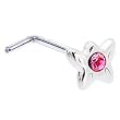 Sterling Silver Pink Gem Butterfly L-Shaped Nose Ring
