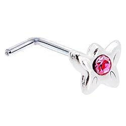 Sterling Silver Pink Gem Butterfly L-Shaped Nose Ring