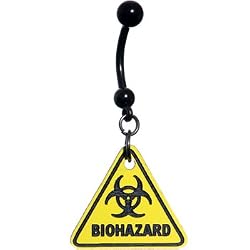 Yellow Biohazard Warning Sign Belly Ring