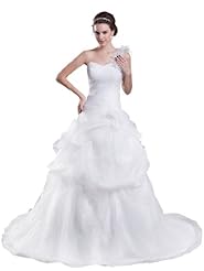 Sweetheart One Shoulder Feathers Organza/Satin   Ball Gown  Dress with a Court Train 