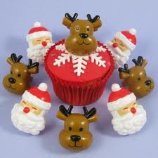 Christmas Cupcake Rings Santa and Reindeer Party Favor Cake Decorations (12)