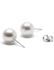 HinsonGayle AAA Gem Collection 9.5-10.0mm White Cultured Pearl Stud Earrings (Solid 14K White Gold)