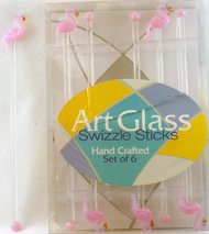 Pink Flamingo Glass Swizzle Sticks, Set of 6