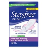 Stayfree Ultra Thin Overnight Maxi Pads With Wings, Economy Pack - 32 pads/pk, 6 pack