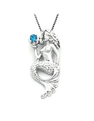 Sterling Silver and Blue Topaz Mermaid Necklace Pendant with Box Chain