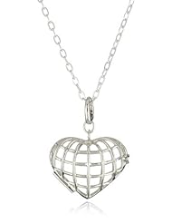 Charmed Circle Sterling Silver Caged Heart Charm Pendant Necklace