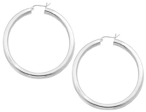 Large Hoop Earrings in Sterling Silver 2 Inch (4.0mm)