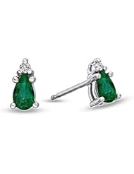 Pear Shaped Emerald and Diamond Earrings set in 14k White Gold