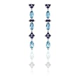 14k White Gold Blue Topaz and Sapphire Drop Earrings