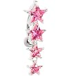 Top Mount Sterling Silver 925 Pink Cubic Zirconia Star Belly Ring